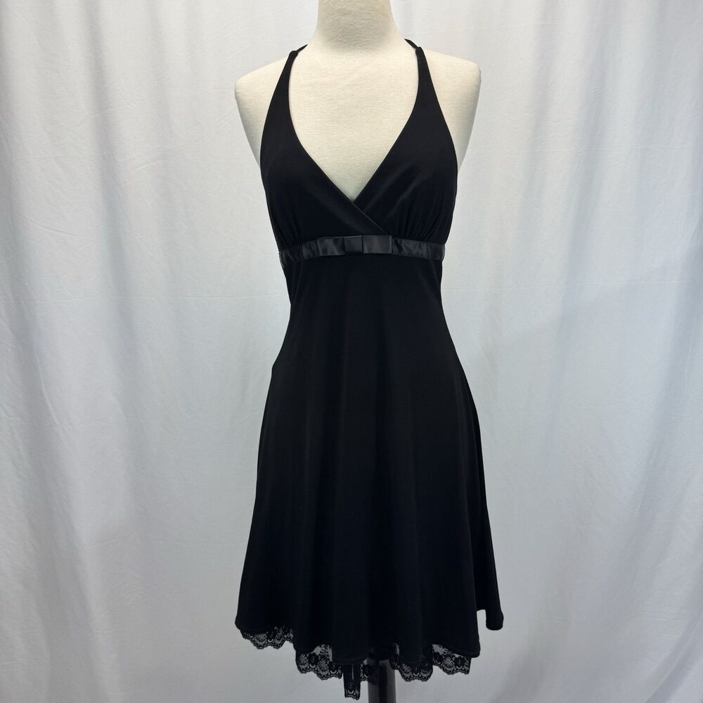 Jodi Kristopher Black Halter Midi Dress M Whimsigoth Romantic Grunge Vtg Y2K